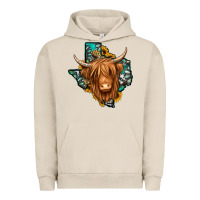 Pigment French Oak Texas map long haired shaggy cow Urban Hoodie - Jasminsmagicworld