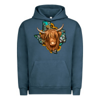 Pigment Midnight Navy Texas map long haired shaggy cow Urban Hoodie - Jasminsmagicworld