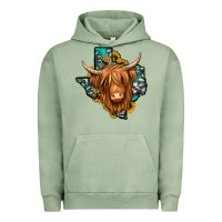 Pigment Oil Green Texas map long haired shaggy cow Urban Hoodie - Jasminsmagicworld