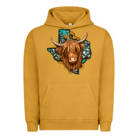 Pigment Peanut Butter Texas map long haired shaggy cow Urban Hoodie - Jasminsmagicworld