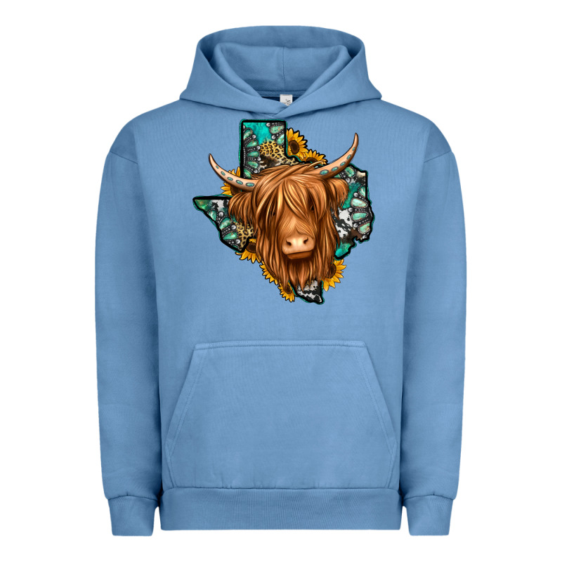 Texas Map Long Haired Shaggy Cow Urban Hoodie by Jasminsmagicworld | Teevron