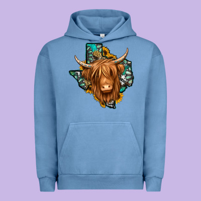 Texas Map Long Haired Shaggy Cow Urban Hoodie Designed By Jasminsmagicworld
