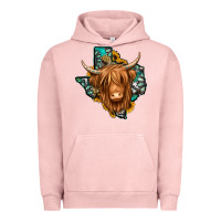 Pigment Salmon Texas map long haired shaggy cow Urban Hoodie - Jasminsmagicworld