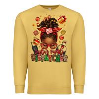 Antique Gold santa's favorite dispatcher afro messy bun Premium Sweatshirt - texasbilliewilder
