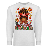 Oatmeal Heather santa's favorite dispatcher afro messy bun Premium Sweatshirt - texasbilliewilder