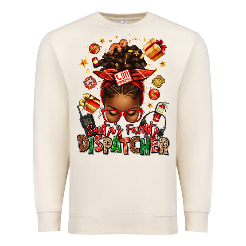 Santa's Favorite Dispatcher Afro Messy Bun Premium Sweatshirt by texasbilliewilder | Teevron