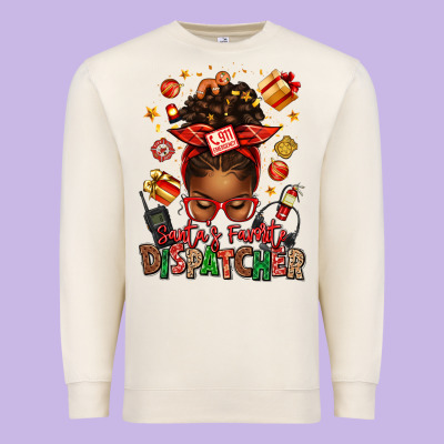 Santa's Favorite Dispatcher Afro Messy Bun Premium Sweatshirt Designed By Texasbilliewilder
