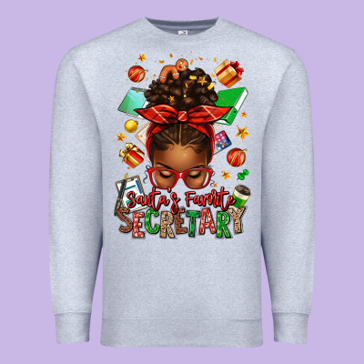 Santa's Favorite Secretary Afro Messy Bun Premium Sweatshirt Designed By Texasbilliewilder