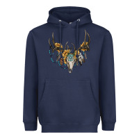 Navy boho deer skull sunflowers and gemstone Heavyweight Hoodie - RanaPortraitStore