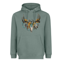 Sage boho deer skull sunflowers and gemstone Heavyweight Hoodie - RanaPortraitStore
