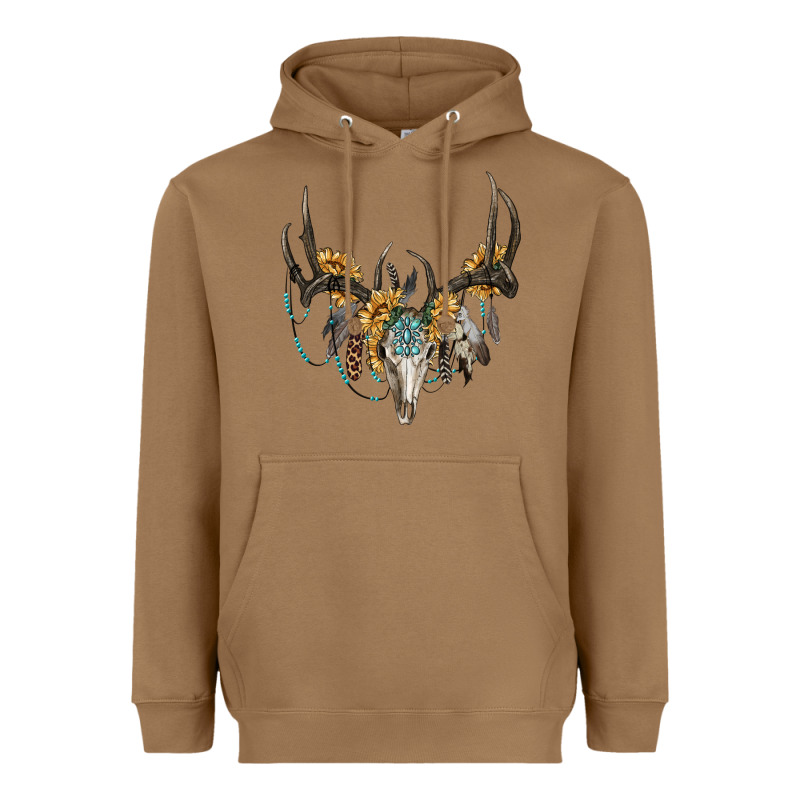 Boho Deer Skull Sunflowers And Gemstone Heavyweight Hoodie by RanaPortraitStore | Teevron