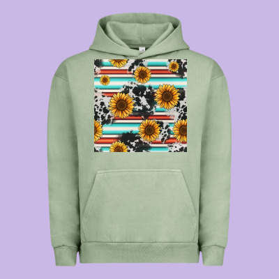 Serape Cowhide Sunflowers Seamless Pattern 12inch Urban Hoodie Designed By Jasminsmagicworld