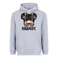 Heather Grey kid life leopard messy bun Heavyweight Hoodie - texasbilliewilder