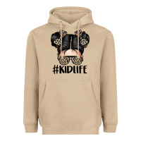 Mushroom kid life leopard messy bun Heavyweight Hoodie - texasbilliewilder