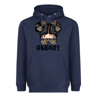 Navy kid life leopard messy bun Heavyweight Hoodie - texasbilliewilder