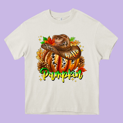 Hello Pumpkin Heavy Core Tee Designed By Cowhidedigitalart