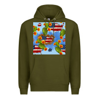 Army Green usa map cactus and sunflower seamless pattern Premium Hoodie - BundleAndBundleShop