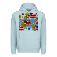 Blue Mist usa map cactus and sunflower seamless pattern Premium Hoodie - BundleAndBundleShop
