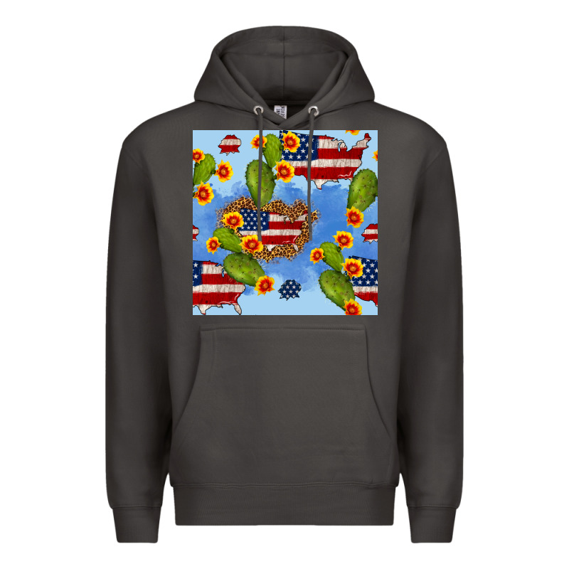 Usa Map Cactus And Sunflower Seamless Pattern Premium Hoodie by BundleAndBundleShop | Teevron