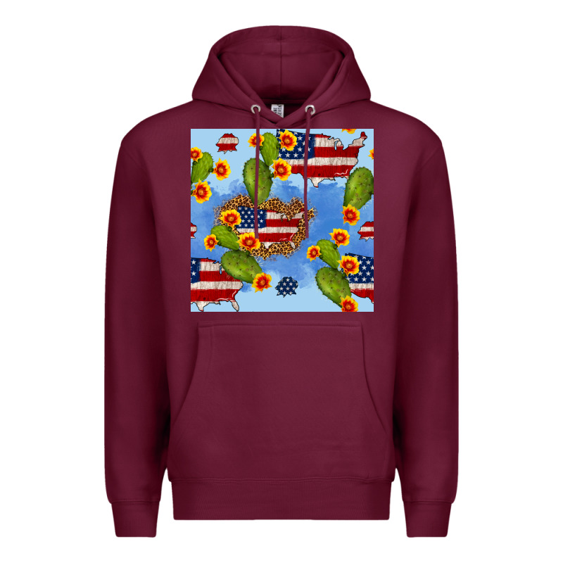 Usa Map Cactus And Sunflower Seamless Pattern Premium Hoodie by BundleAndBundleShop | Teevron