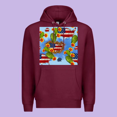 Usa Map Cactus And Sunflower Seamless Pattern Premium Hoodie Designed By Bundleandbundleshop