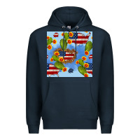 Navy usa map cactus and sunflower seamless pattern Premium Hoodie - BundleAndBundleShop