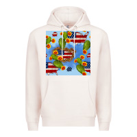 Pale Pink usa map cactus and sunflower seamless pattern Premium Hoodie - BundleAndBundleShop