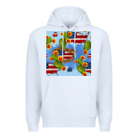 White usa map cactus and sunflower seamless pattern Premium Hoodie - BundleAndBundleShop