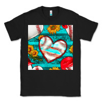 Black baseball hearts and sunflowers with turquoise gemstone seamless patter Classic Tee - BundleAndBundleShop
