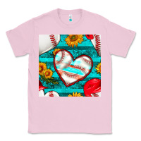 Bubblegum Pink baseball hearts and sunflowers with turquoise gemstone seamless patter Classic Tee - BundleAndBundleShop