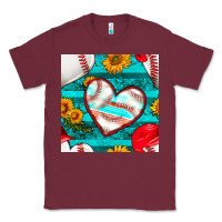 Burgundy baseball hearts and sunflowers with turquoise gemstone seamless patter Classic Tee - BundleAndBundleShop