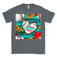 Charcoal Heather baseball hearts and sunflowers with turquoise gemstone seamless patter Classic Tee - BundleAndBundleShop