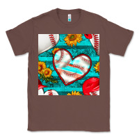 Chestnut baseball hearts and sunflowers with turquoise gemstone seamless patter Classic Tee - BundleAndBundleShop
