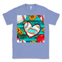 Colony Blue baseball hearts and sunflowers with turquoise gemstone seamless patter Classic Tee - BundleAndBundleShop
