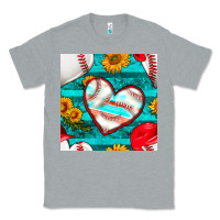 Heather Grey baseball hearts and sunflowers with turquoise gemstone seamless patter Classic Tee - BundleAndBundleShop