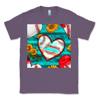 Lavender baseball hearts and sunflowers with turquoise gemstone seamless patter Classic Tee - BundleAndBundleShop