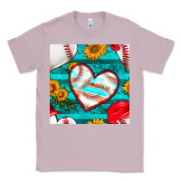 Lilac baseball hearts and sunflowers with turquoise gemstone seamless patter Classic Tee - BundleAndBundleShop