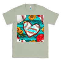 Matcha baseball hearts and sunflowers with turquoise gemstone seamless patter Classic Tee - BundleAndBundleShop