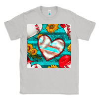 Moon Dust baseball hearts and sunflowers with turquoise gemstone seamless patter Classic Tee - BundleAndBundleShop