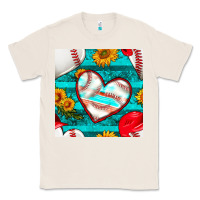 Natural baseball hearts and sunflowers with turquoise gemstone seamless patter Classic Tee - BundleAndBundleShop