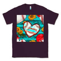 Plum baseball hearts and sunflowers with turquoise gemstone seamless patter Classic Tee - BundleAndBundleShop