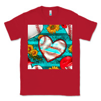 Baseball Hearts And Sunflowers With Turquoise Gemstone Seamless Patter Classic Tee | Teevron