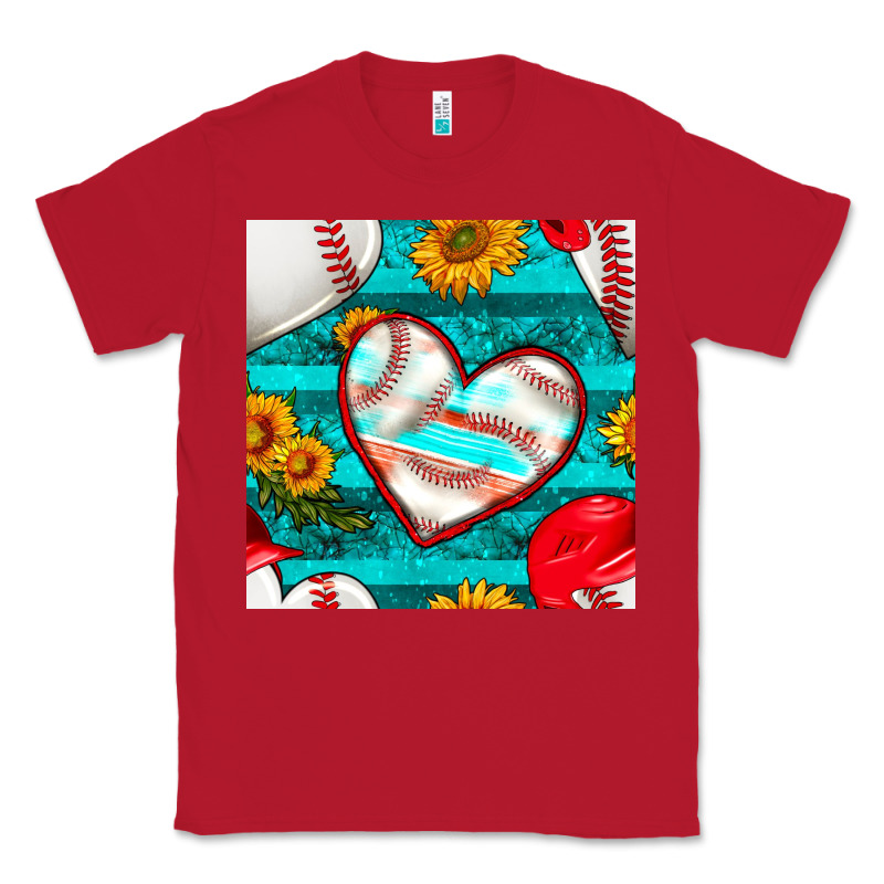 Baseball Hearts And Sunflowers With Turquoise Gemstone Seamless Patter Classic Tee by BundleAndBundleShop | Teevron