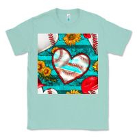 Seafoam baseball hearts and sunflowers with turquoise gemstone seamless patter Classic Tee - BundleAndBundleShop