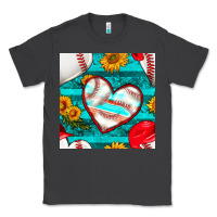 Smoke baseball hearts and sunflowers with turquoise gemstone seamless patter Classic Tee - BundleAndBundleShop