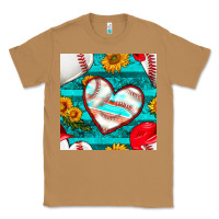 Toasted Coconut baseball hearts and sunflowers with turquoise gemstone seamless patter Classic Tee - BundleAndBundleShop