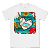 White baseball hearts and sunflowers with turquoise gemstone seamless patter Classic Tee - BundleAndBundleShop