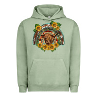 Pigment Oil Green scottish calf sunflowers rainbow Urban Hoodie - BarkalooDesign