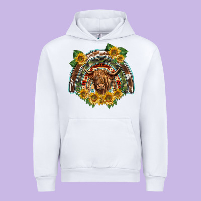 Scottish Calf Sunflowers Rainbow Urban Hoodie Designed By Barkaloodesign