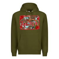 Army Green fiesta with sombrero background Premium Hoodie - Artiststas